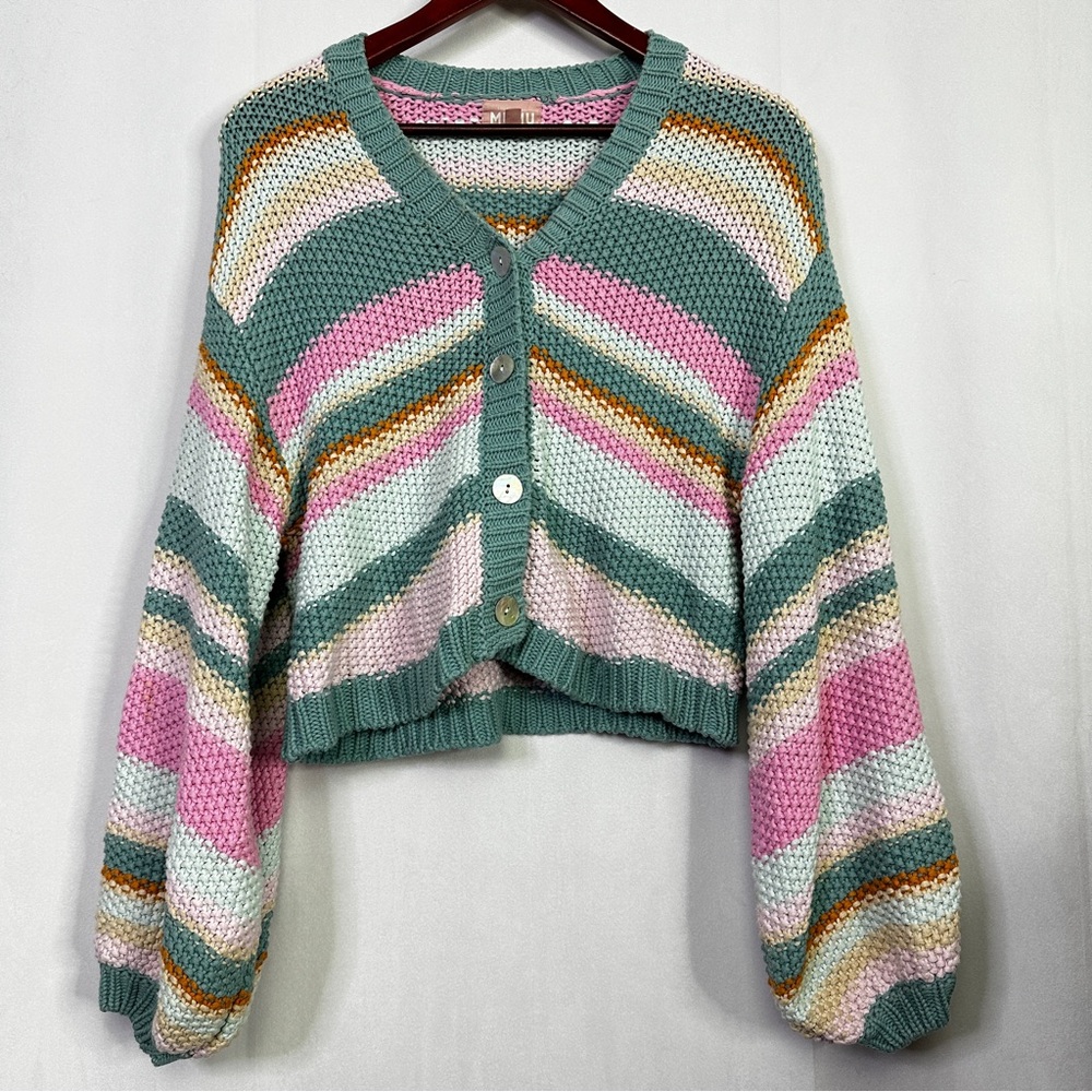 Show Me Your Mumu Good Karma Cardigan Oversized Sherbert Stripe Knit XS Colorful